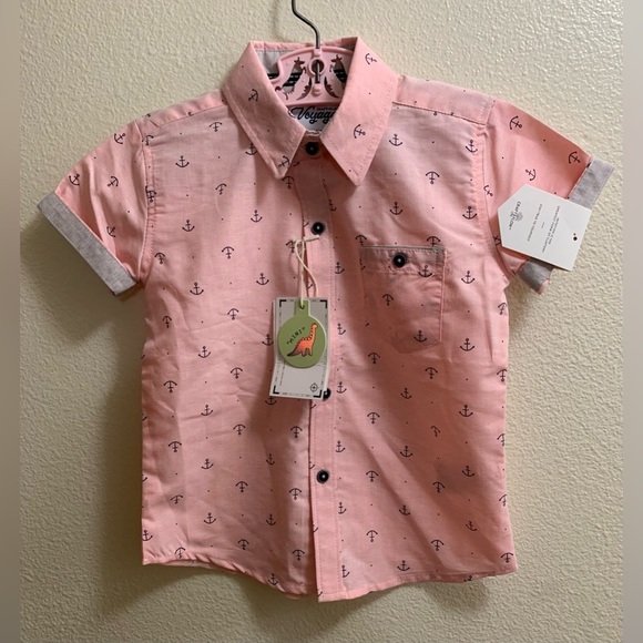 Pink Anchor Print Kids Button Down Shirt - Picture 3 of 13